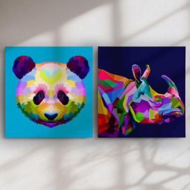 Imagem de Quadro Decorativo Panda e Rinoceronte Kit 2 Quadros - ArtBeni Quadros