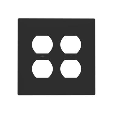 Imagem de JDAKHD Capas de tomada pretas foscas, modernas, 2 grupos, placa decorativa para interruptores de luz, placa de parede dupla dupla para tomadas elétricas, capas de placa de interruptor para casa