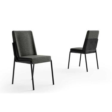 Imagem de Cadeira Sala De Jantar Hug 1749 Aço Kit 2 Uni Preto/linho Grafite/courino Preto - Carraro