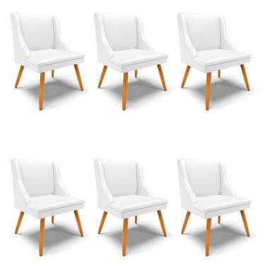 Imagem de Kit 6 Cadeiras Estofadas Para Sala De Jantar Pés Palito Lia Sintético Branco - Ibiza