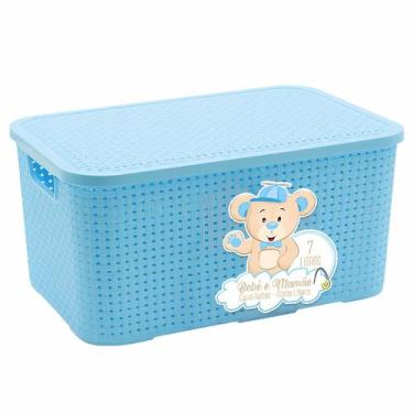 Imagem de Caixa Organizadora Rattan Bebê e Mamãe Azul 7 L Com Tampa Decorativo M