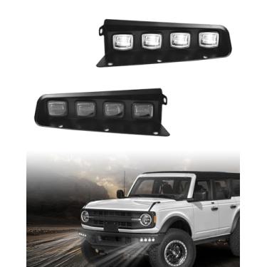 Imagem de LitMiRaCle Farol de neblina de LED compatível com acessórios Ford Bronco 2021-2024, para-choque dianteiro, lâmpada branca de circulação diurna/lâmpada de sequencial dinâmica âmbar, 2 peças