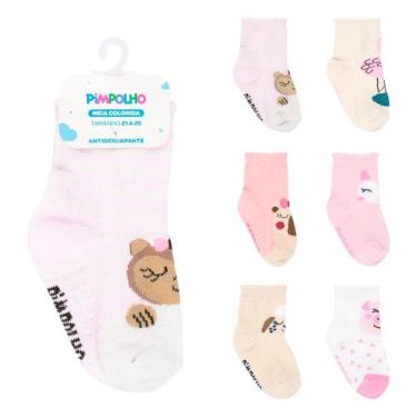 Imagem de Kit 6 Pares Meia Colorida Pimpolho Tamanho 21-25 (1-3 anos) Menina