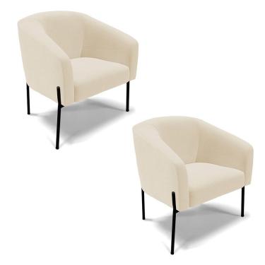 Imagem de Poltrona Pé De Ferro Preto Kit 2 Stella Linho Bege A19 D03 - D'rossi