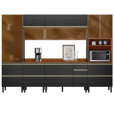 Imagem de Cozinha Modulada Proença 6 Peças Com Paneleiro 1 Forno E Aéreo 120cm Nogueira Touch/carbono Prime Tx - Demartêz Nogueira Touch/carbono Prime Tx