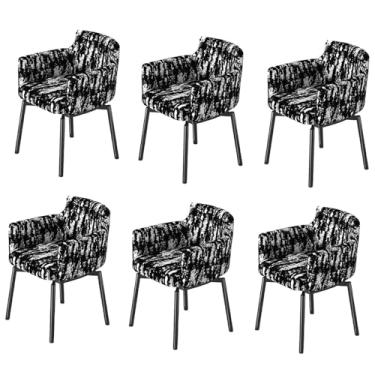 Imagem de Cadeiras de jantar giratórias de 180°, cadeiras giratórias com apoio de braço e encosto, pernas de aço carbono com encaixe automático, 150 kg, 2 estilos A, 6 peças