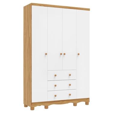 Imagem de Guarda Roupa Infantil Júnior 4 Portas E 3 Gavetas Branco Brilho/amêndoa - Móveis Peroba