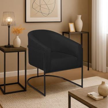 Imagem de Poltrona Decorativa Jade Moderno Escritório Confortável Luxo Base De Ferro Preto Bouclé Cor Preto