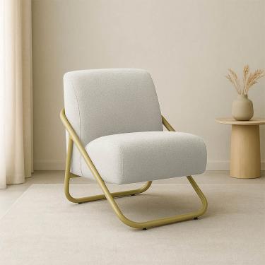 Imagem de Poltrona Sala Decorativa Industrial Dourado Martina Bouclê Cinza K01 - D'rossi