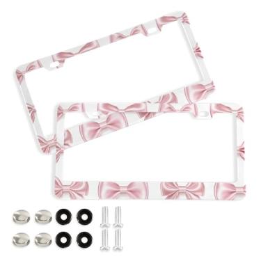 Imagem de SEHANY Lindas molduras de placa de licença de arco rosa, capas de moldura de alumínio à prova de ferrugem com orifícios elípticos e parafusos, serve para acessórios de carro de tamanho padrão de