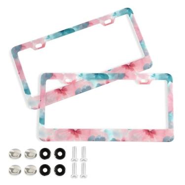 Imagem de SEHANY Molduras de placa de licença de flores florais coloridas, capas de moldura de placa de carro de alumínio à prova de ferrugem com orifícios elípticos e parafusos serve para veículos padrão dos