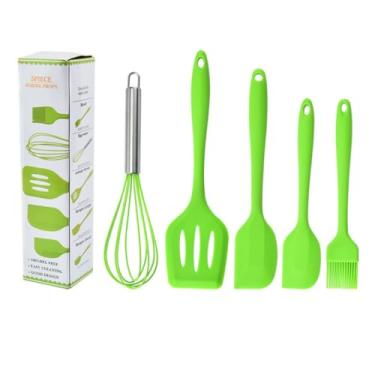 Imagem de Kit de Utensílios de Cozinha em Silicone, 5 Peças, Inclui Fouet, Espátulas e Pincel, Resistente ao Calor 230°C, Antiaderente, Livre de BPA (Verde)