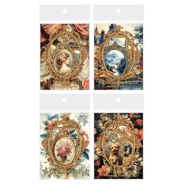 Imagem de Conjunto de 80 peças de adesivos vintage estilo barroco de fundo de scrapbook, pacote com 4 adesivos de PET estilo palácio estético para álbuns, diário, artesanato DIY à prova d'água e diário de lixo