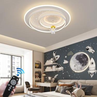 Imagem de Luminária de teto moderna em formato de desenho animado, com LED e controle remoto, estilo astronauta, em resina, 54W, ideal para quarto infantil, sala de estar, sala de jantar e quarto, com