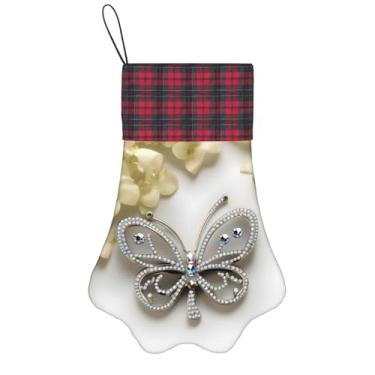 Imagem de SKKNT Meias de Natal com estampa de borboleta e flores de strass, animais de estimação, decoração de Natal, cães, gatos, árvores, doces, presente, conveniente