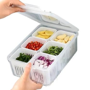 Imagem de Cesto Organizador de Geladeira Com Divisórias Tampa Escorredor Caixa De Conservação Vegetais(6 Divisorias)