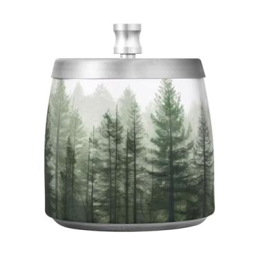 Imagem de JUZIHAI Cinzeiro de pinheiro com tampa, cinzeiro de aço inoxidável inodoro à prova de vento cinzeiro sem fumaça para escritório em casa, pátio, varanda, cigarro