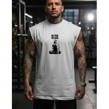 Imagem de Regata Oversized Machao No Pain 100% Algodão Fios 30.1 - AL7, Branco, 