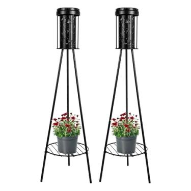 Imagem de SendaLife Lâmpadas solares RGB de projeção de libélula para uso externo, luz de piso de metal com suporte de plantas, iluminação decorativa impermeável de 107,9 cm para jardim, pátio, varanda, quintal