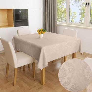 Imagem de Toalha De Mesa Jacquard Jantar Festa Decoração Tecido Texturizado Dona Delicada Impermeável (MARROM CLARO - 4 LUGARES - 1,40m x 1,40m)
