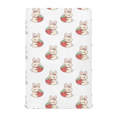 Imagem de SEHANY Lençol de berço de coelho fofo para meninos e meninas, macio, respirável, elástico, lençol com elástico padrão para bebês de 27 x 99 cm
