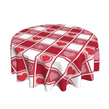 Imagem de BETGINY Toalha de mesa redonda para dia dos namorados de 177 cm, xadrez xadrez com coração e amor, poliéster resistente a manchas, para cozinha, jantar, festas, piquenique