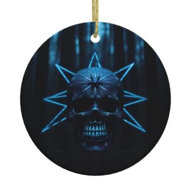 Imagem de Pingentes de porcelana, decoração criativa de Natal com estampa de caveira, crânio de estrelas, estampa de Natal