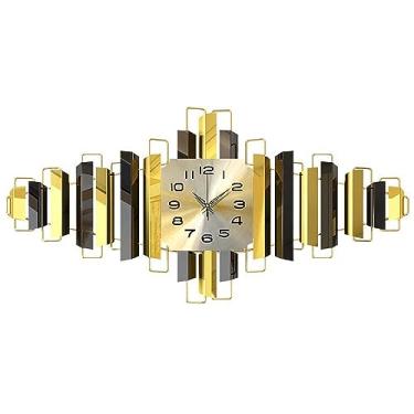 Imagem de WHLBD Relógio de parede decorativo de metal grande, 94 cm, relógio de quartzo leve com movimento silencioso, relógio de parede para sala de estar, quarto, escritório, dourado