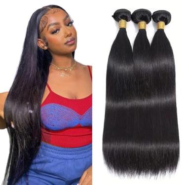Imagem de Feixes de cabelo humano mechas retas cabelo humano natural cor preta macia e saudável 40,6 cm 40,6 cm trama dupla não processado extensões de cabelo Remy brasileiro 3 peças/conjunto ofertas