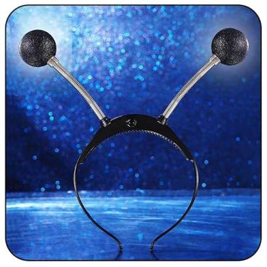 Imagem de Sixexey Faixa de cabelo com antena marciana de LED para fantasia espacial, acessórios de cabelo para festa de Halloween, F - preto, tamanho �nico