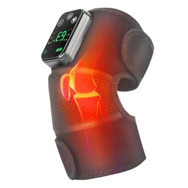 Imagem de Tizwis Massageador elétrico de joelho com terapia de calor e vibração - suporte aquecido portátil sem fio para alívio da dor no joelho, presentes ideais para homens, mulheres, idosos - cinza