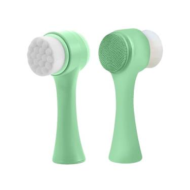 Imagem de 2 peças de escova de limpeza facial de silicone - esfregão facial de dupla face com esfoliação de limpeza profunda suave para tipos de pele - ferramenta manual de limpeza de poros para mulheres e