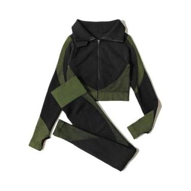 Imagem de Conjunto De Yoga Sem Costura Para Mulheres 2/3 Peças Com Top Cropped D