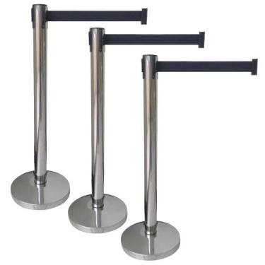 Imagem de 3 X Pedestal Organizador Separador de Fila Cromado com Fita Preta - Mi