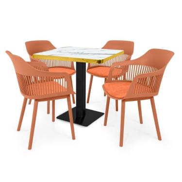 Imagem de Conjunto Mesa De Jantar Quadrada Venezia 70x70cm Branca Com 4 Cadeiras Estofadas Marcela - Marrom