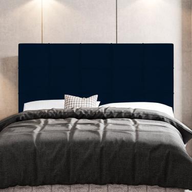 Imagem de Cabeceira Cama Box Casal Queen Size Leiria 160cm Veludo Azul Marinho - Abmaza