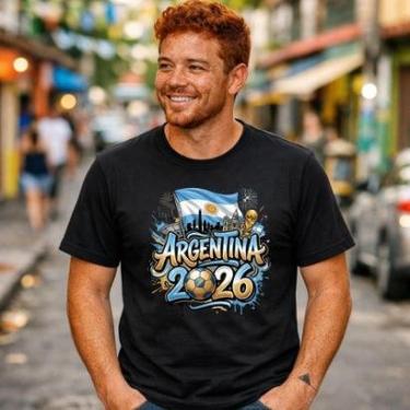 Imagem de Camiseta Masculina Preta Argentina Futebol Estampa Destaque Bandeira Camisa Urbana Pers...