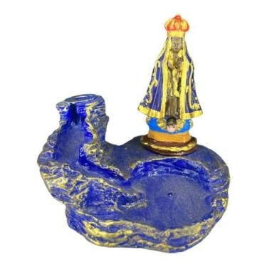 Imagem de Incensário cascata Aparecida azul 10 cm resina - Lua Mística - 100% Or