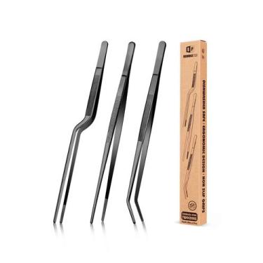 Imagem de Pinças BUNDLEPRO de Aço Inoxidável 25 cm Pretas Kit com 3 Unidades