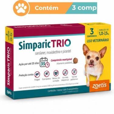 Imagem de Antipulgas Simparic Trio 3mg Cães 1,25 a 2,5kg 3 Comprimidos - Zoetis