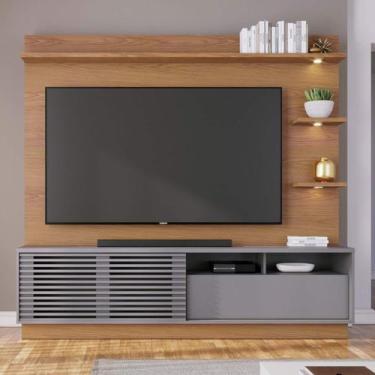 Imagem de Rack de TV 70 Polegadas com Detalhes Ripados e Iluminação Led 200cm Co