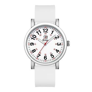 Imagem de Blekon Relógio de Enfermeira, Mostrador Redondo Branco, Pulseira de Silicone, Resistente à Água 3 ATM, Ponteiros Luminosos, Tamanho Médio