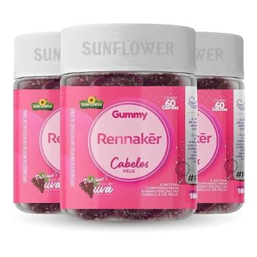 Imagem de KIT 03 Rennaker (Gummy Hair) 180 gomas 3g - Biotina, Silício, Selênio, Cromo - Cabelos e Pele - Sunflower