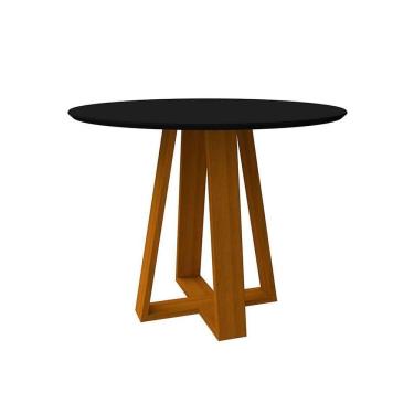 Imagem de mesa de jantar redonda com tampo de vidro vitoria preta e ype 100 cm