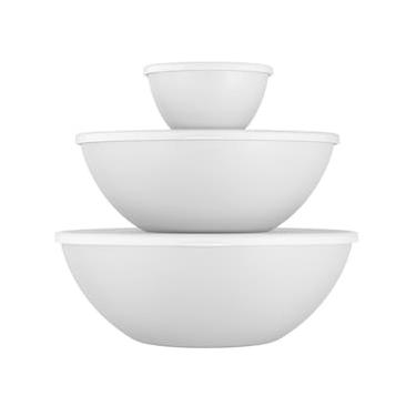 Imagem de Conjunto de Saladeiras com Tampa Coza em Polipropileno Essential Branco – 3 Peças