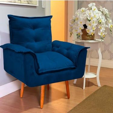 Imagem de Poltrona Opala Decorativa Para Sala Cadeira Reforçada Para Recepção Sala De Espera Consultório Escritório Pé Castanho - Bela Móveis (Azul Marinho)