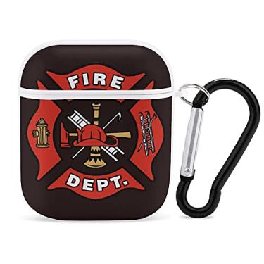Imagem de YouTary Firefighter Fire DEPT. Logotipo padrão de resgate compatível com AirPods 1 e 2, capa com chaveiro, capa de fone de ouvido, unissex, à prova de choque, acessórios de carregamento sem fio