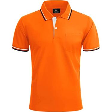 Imagem de Camisa polo masculina de manga curta com bolsos e absorção de umidade, camiseta polo de verão, 07-p0134-laranja, XXG