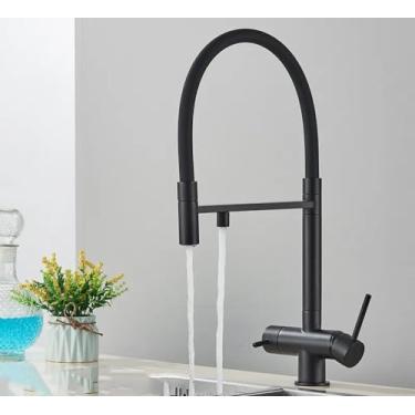Imagem de Torneira com filtro de água de cozinha, ouro escovado, bico duplo, misturador de água potável pura, rotação, torneiras de purificação de água, preto a