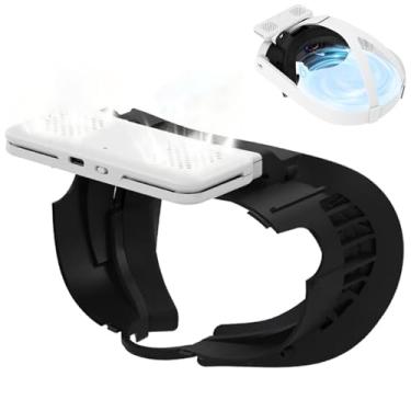 Imagem de Máscara com ventilador de resfriamento para acessório para Meta Quest 3, máscara com ventilador de circulação de ar antiembaçante com couro PU + almofada facial de algodão de seda gelada (Branco)